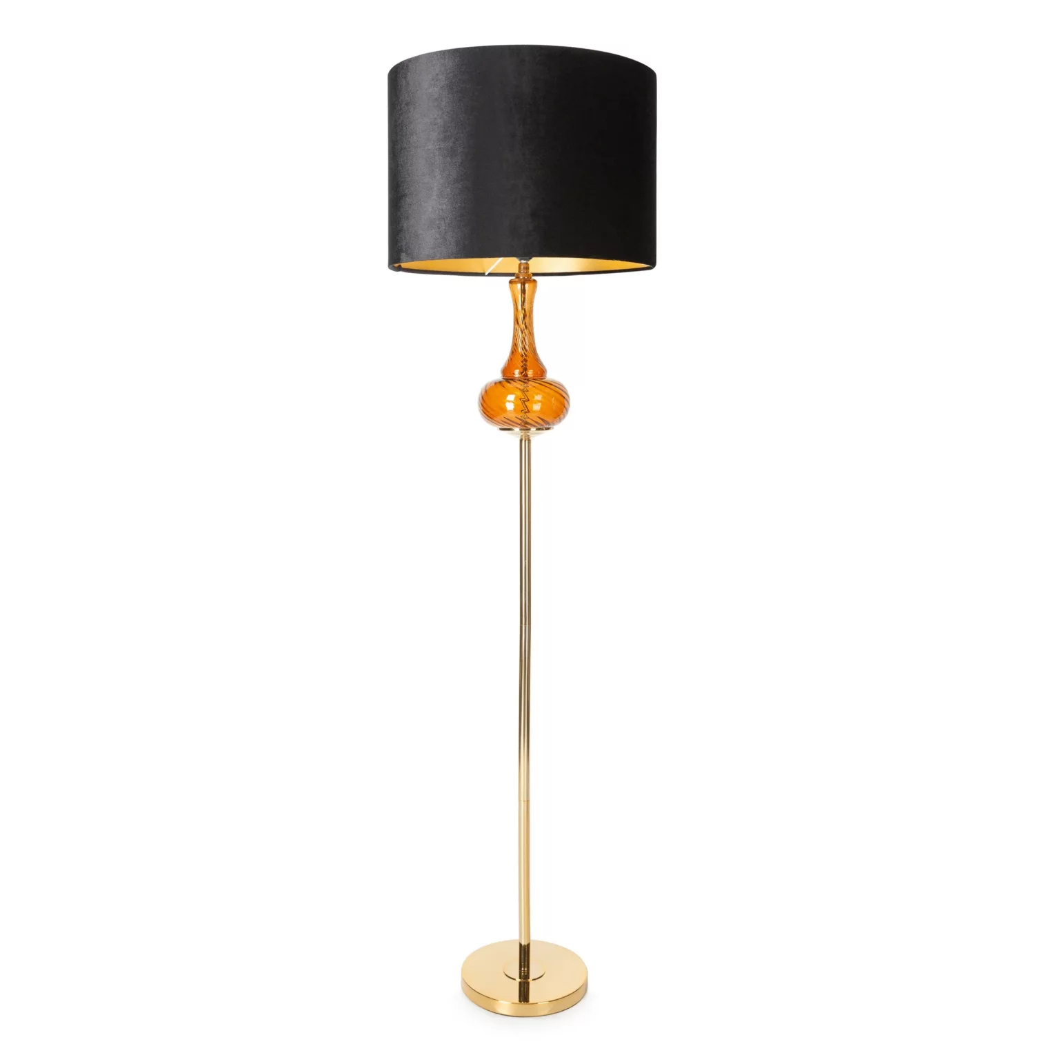 Lampa stojąca do salonu czarno, złota zdobiona szklaną bombką i welwetowym abażurem 46 x 163 cm LILIANA  Eurofirany