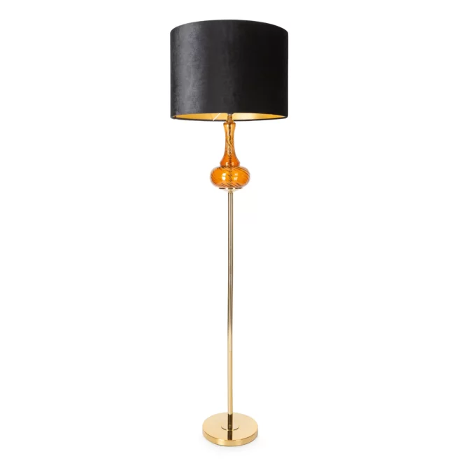 Lampa stojąca do salonu czarno, złota zdobiona szklaną bombką i welwetowym abażurem 46 x 163 cm LILIANA  Eurofirany