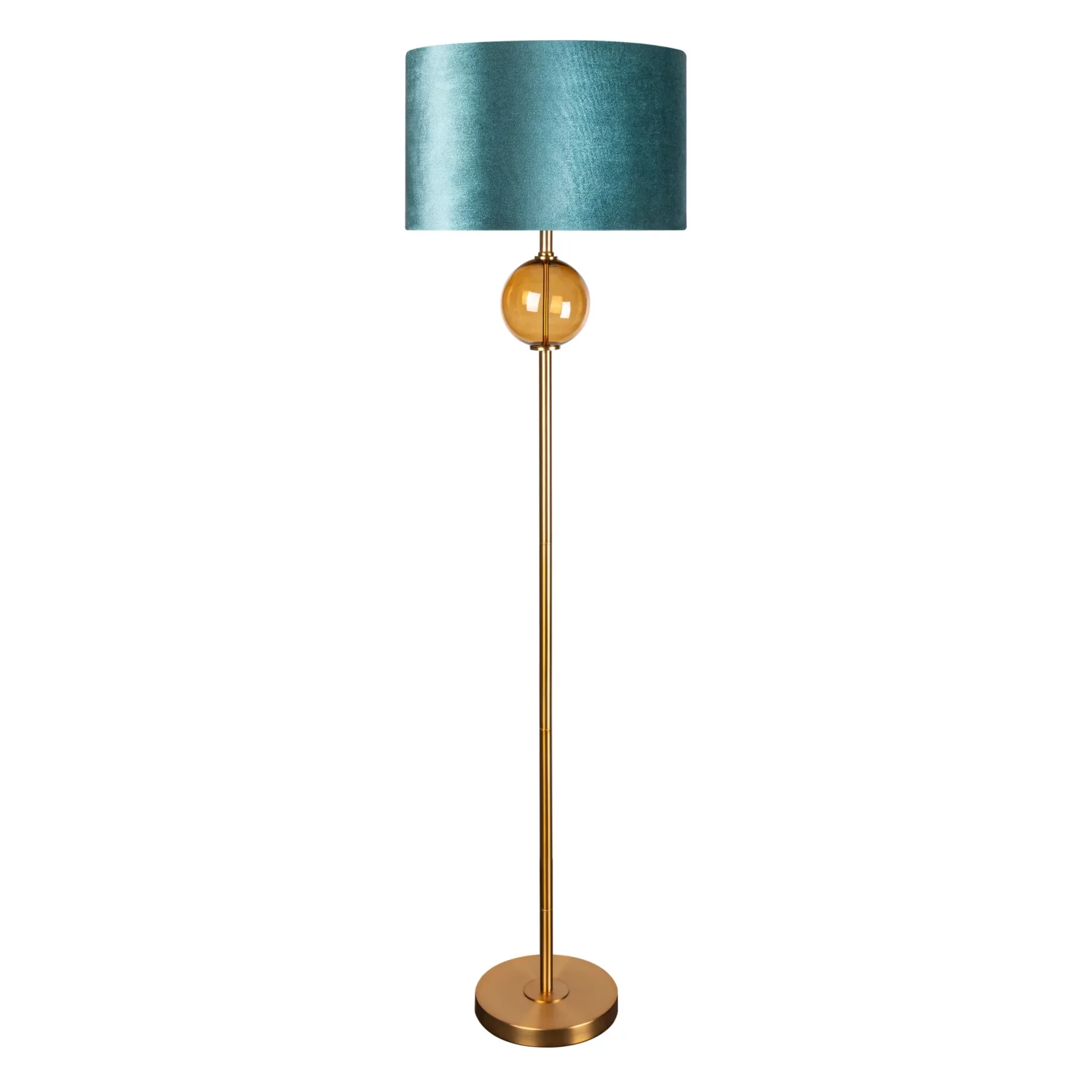 Lampa stojąca do pokoju turkusowo, złota z podstawą łączącą szkło i metal oraz welwetowym abażurem 46 x 165 cm MUSA Eurofirany