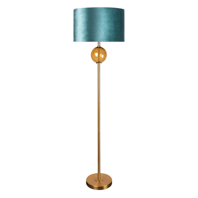 Lampa stojąca do pokoju turkusowo, złota z podstawą łączącą szkło i metal oraz welwetowym abażurem 46 x 165 cm MUSA Eurofirany