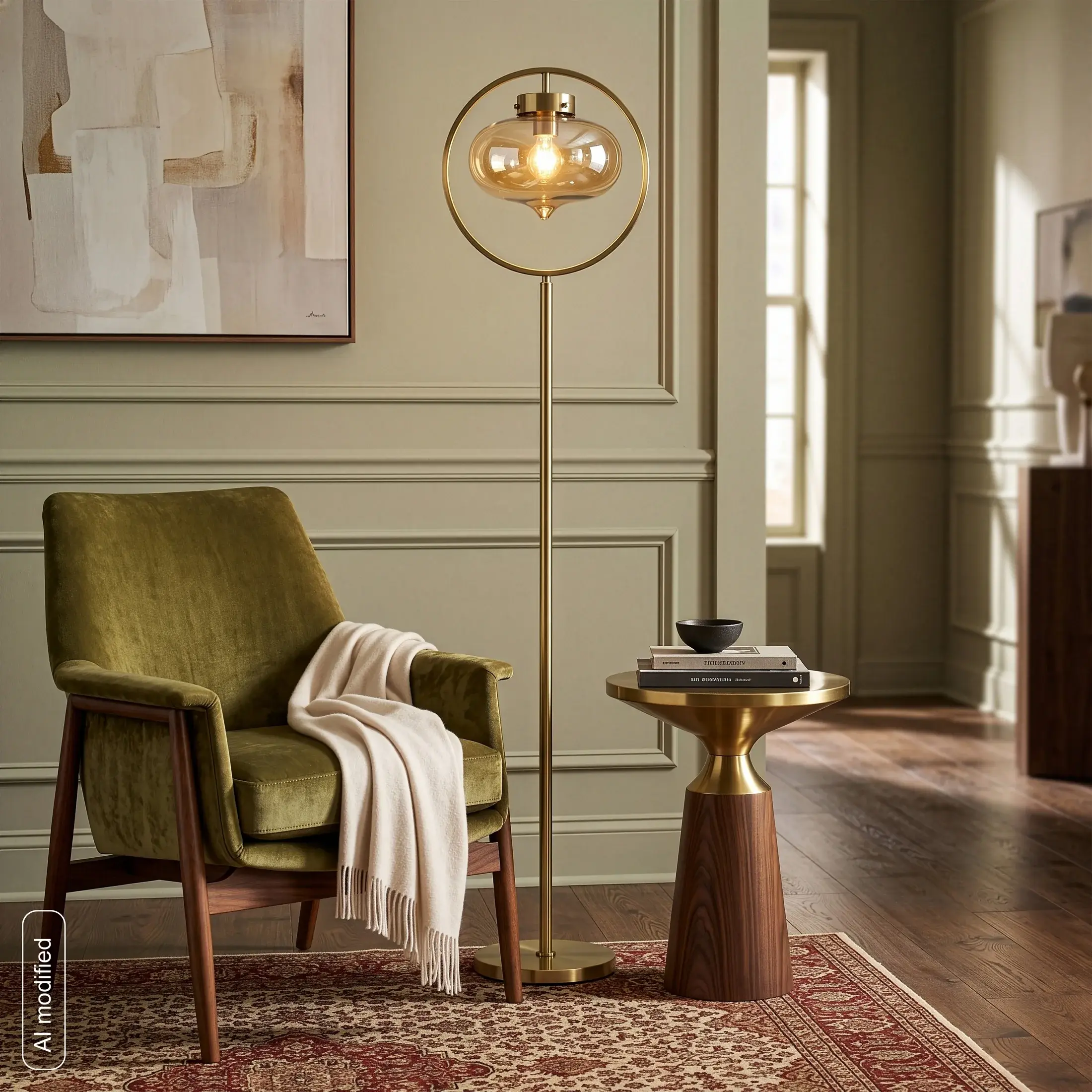 Lampa stojąca złota nowoczesna z szlanym abażurem średnica 35x165 cm - ANNA Eurofirany