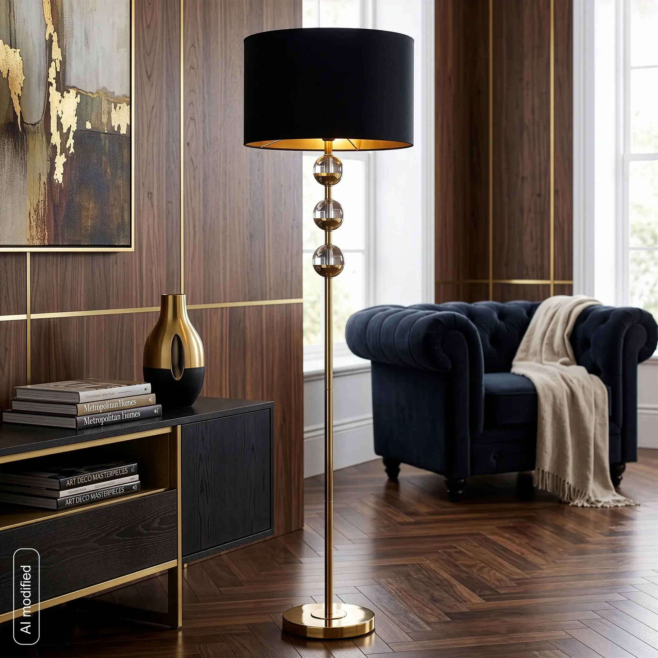 Lampa stojąca złoto-czarna zdobiona szklanymi kulami średnica 41x156 cm cm ALISON Eurofirany
