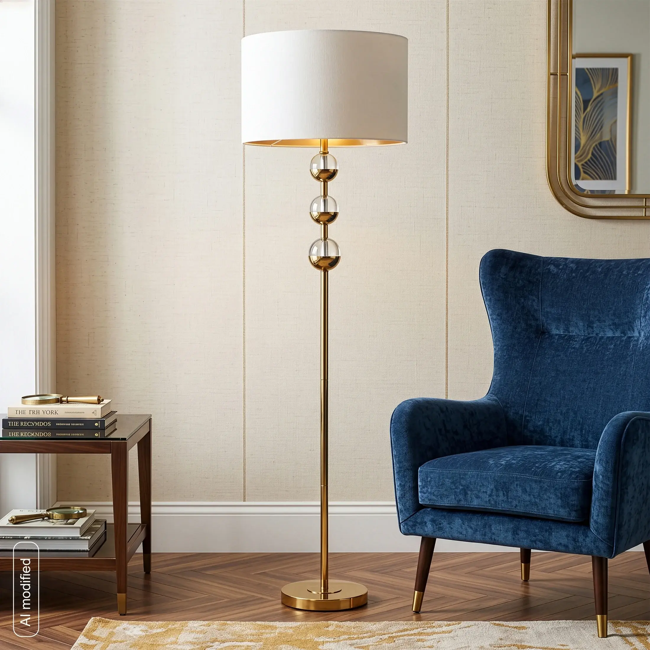 Lampa stojąca złoto-kremowa zdobiona szklanymi kulami średnica 41x156 cm cm ALISON Eurofirany
