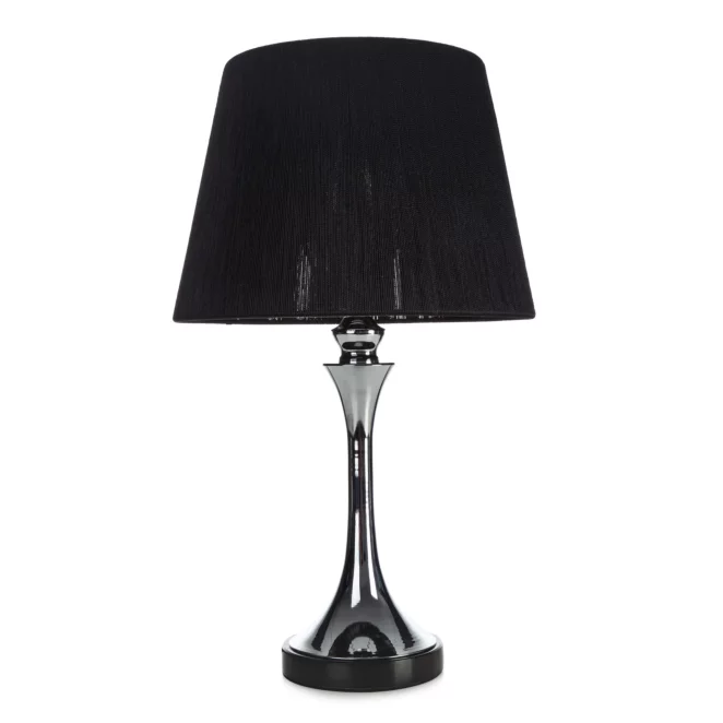 Lampa stołowa do salonu czarno, srebrna z ozdobną metalową podstawą i abażurem z matowej nici 26 x 60 cm ALINA Eurofirany