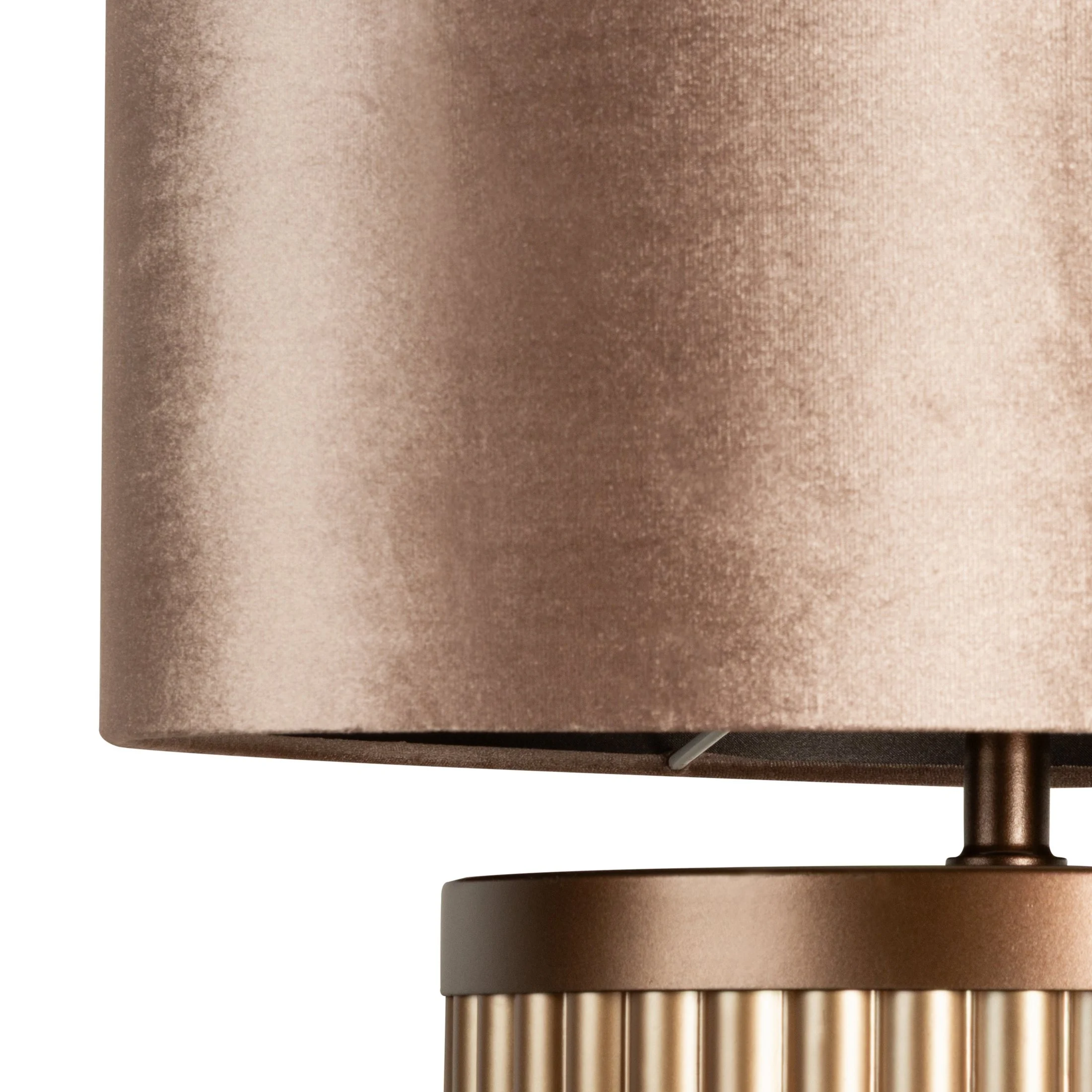 Lampa stołowa brązowa o ozdobnej szklanej ryflowanej podstawie i welwetowym abażurem 33x70 cm - NOLA Eurofirany