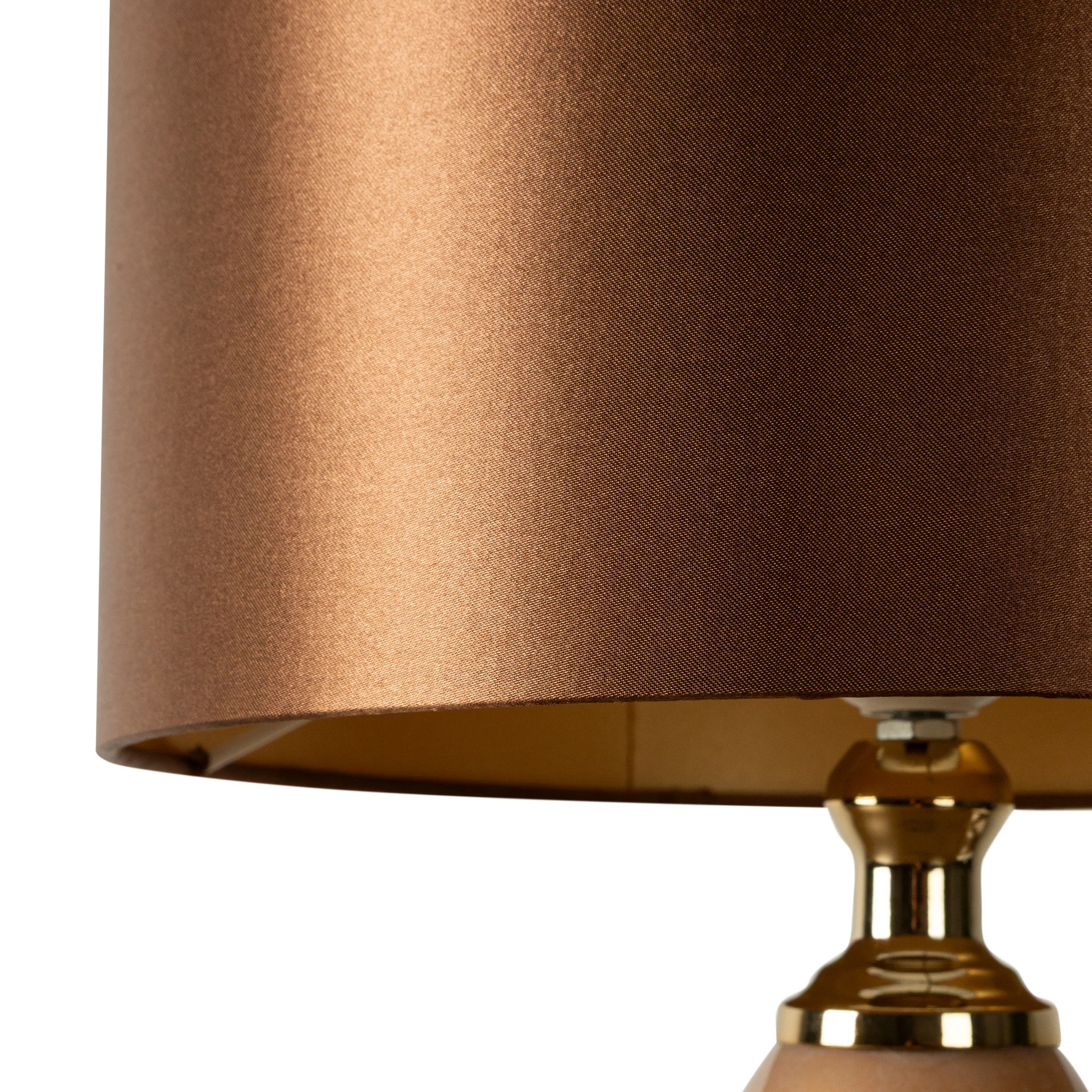 Lampa stołowa brązowo-złota z ozdobną szklaną podstawą 28x50 cm - LAURA Eurofirany