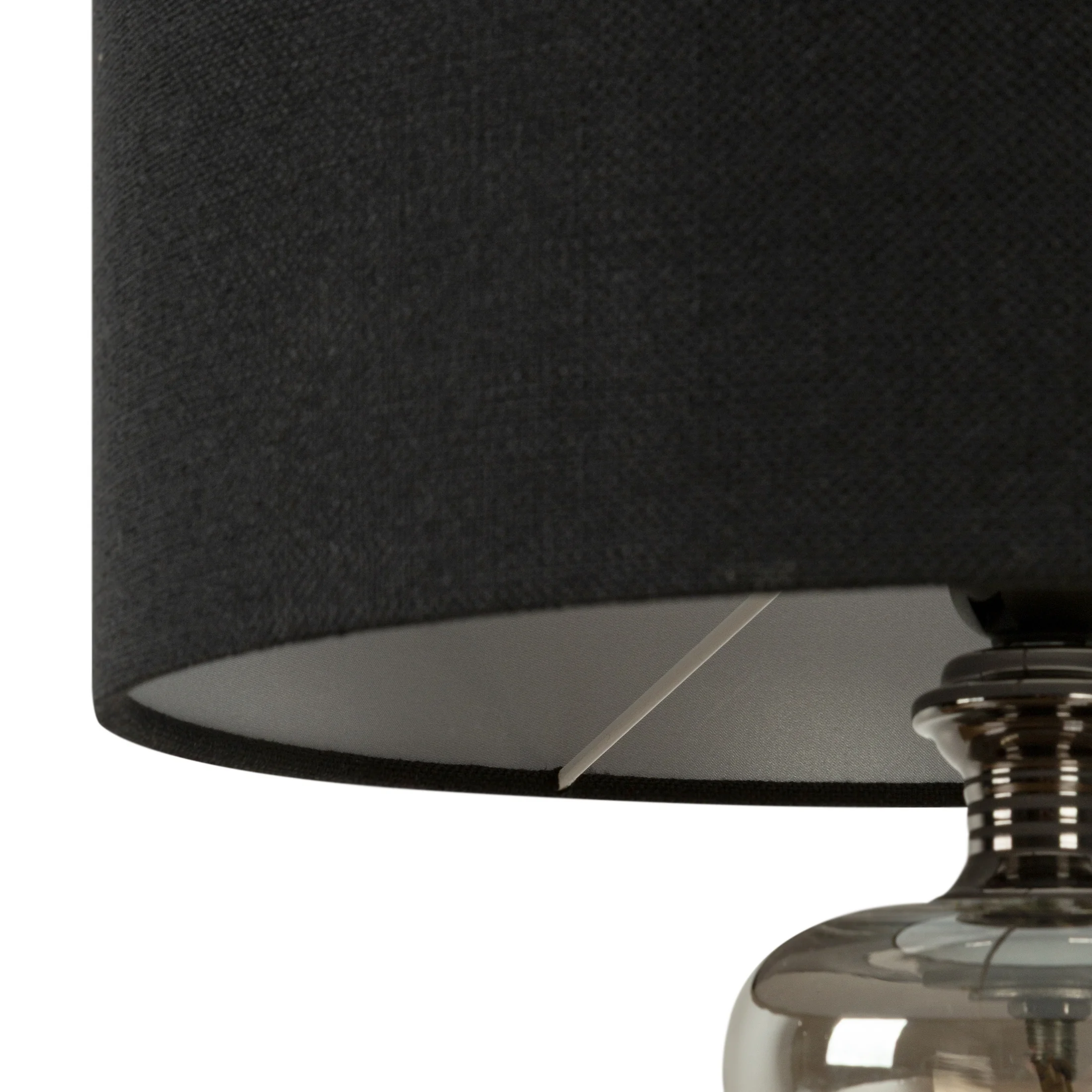 Lampa stołowa czarno-grafitowa ze szklaną podstawą o rzeźbiarskiej formie 36x47 cm - EMBER Eurofirany