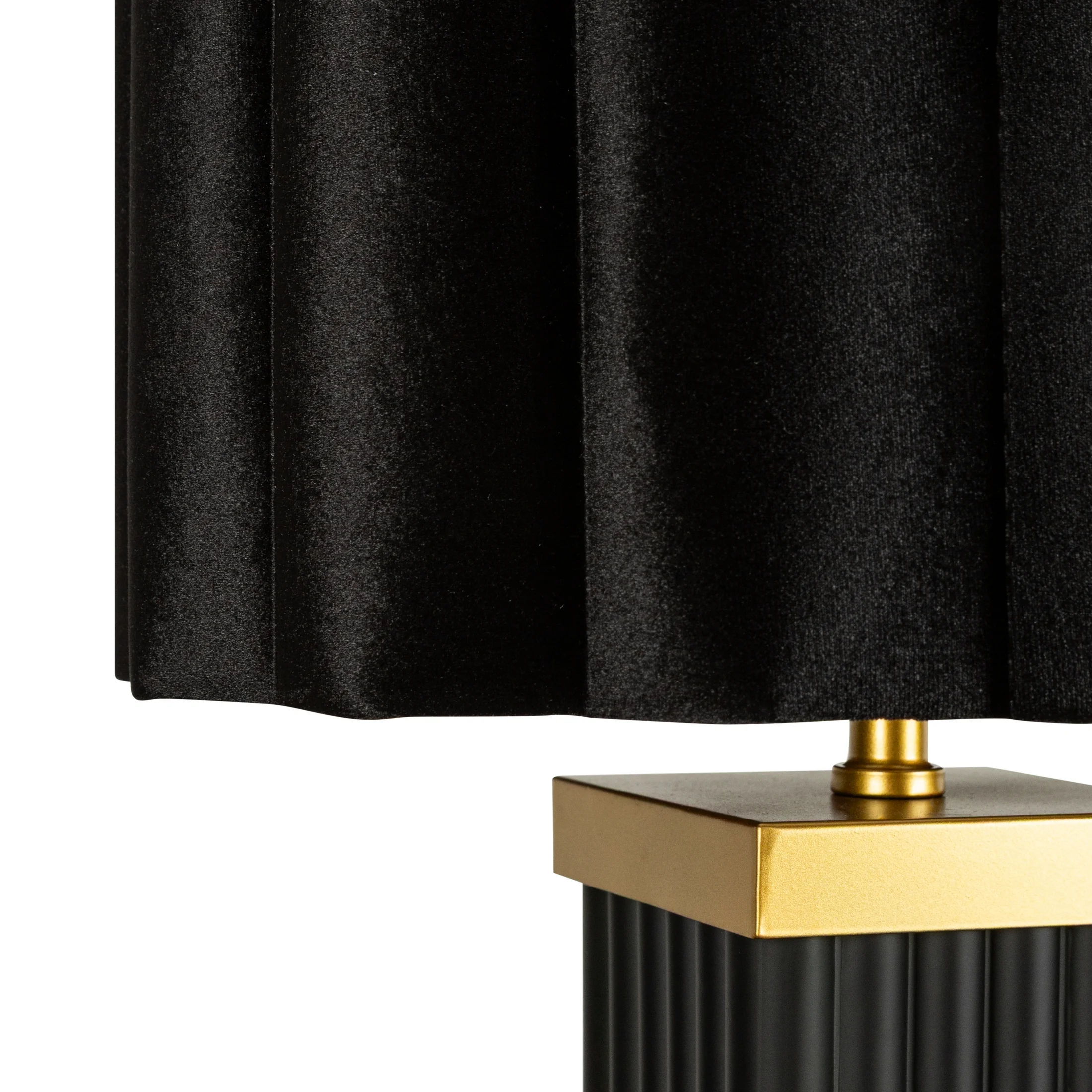 Lampa stołowa czarno-złota z ryflowaną szklaną podstawą i abażurem z tkaniny welwetowej średnica 38x72 cm - ASTRID Eurofirany