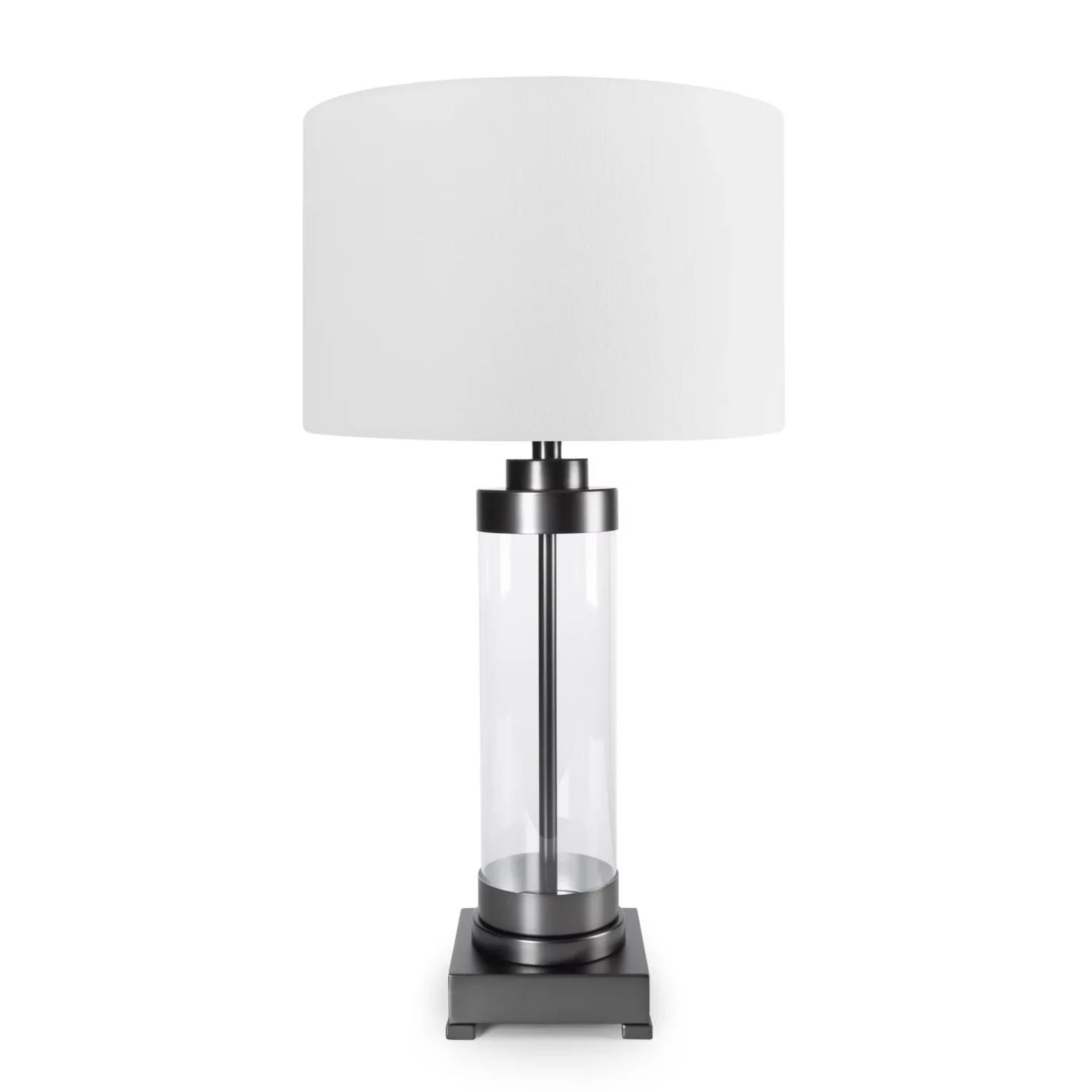 Lampa stołowa do pokoju biało, czarna o prostej szklanej podstawie 40 x 74 cm CLARA  Eurofirany