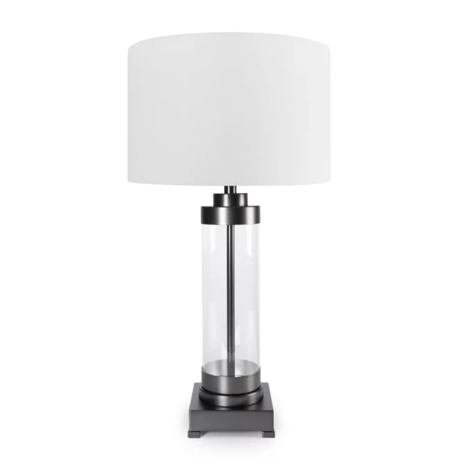 Lampa stołowa do pokoju biało, czarna o prostej szklanej podstawie 40 x 74 cm CLARA  Eurofirany