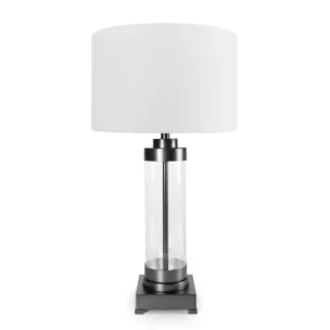 Lampa stołowa do pokoju biało, czarna o prostej szklanej podstawie 40 x 74 cm CLARA Eurofirany