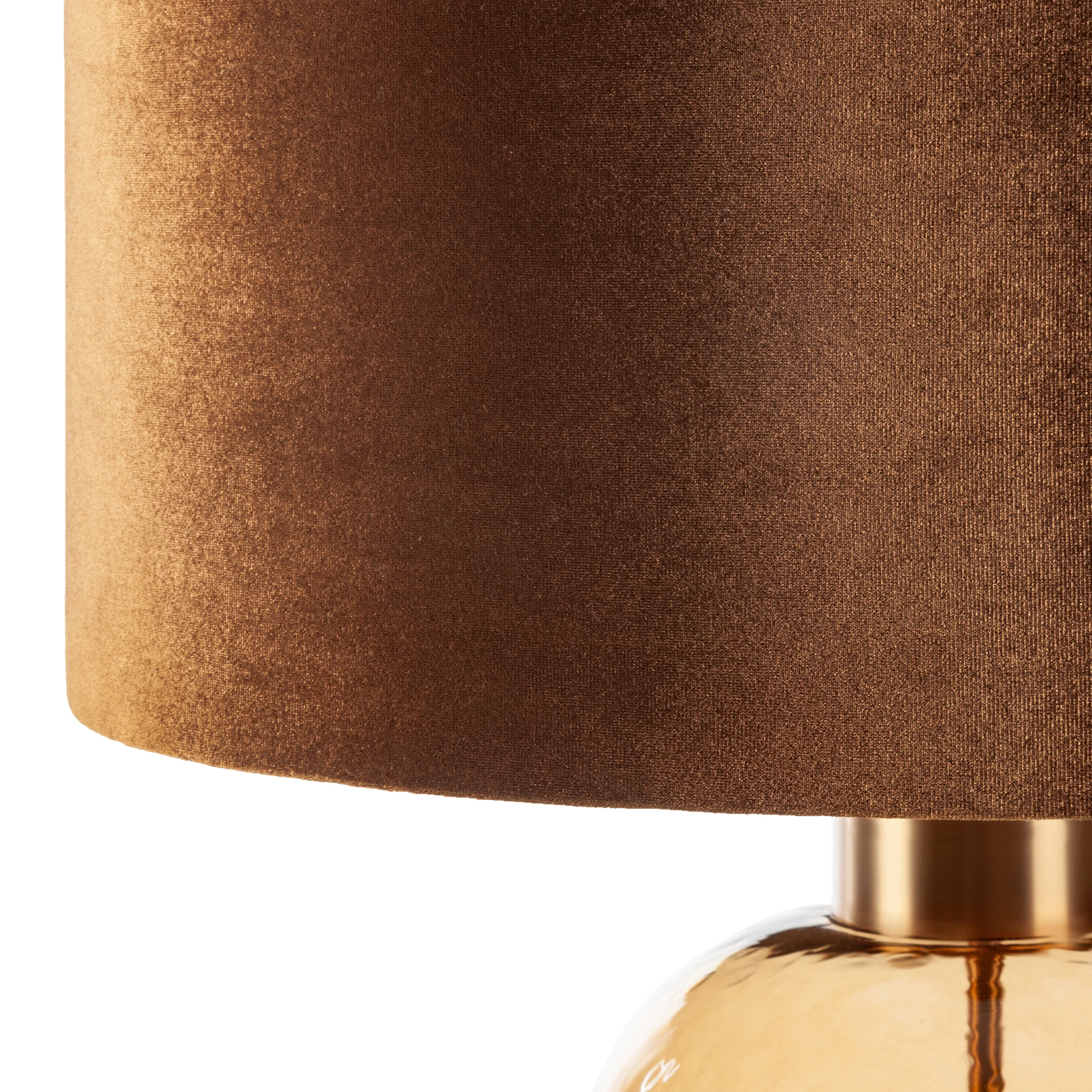 Lampa stołowa do pokoju ceglasta NELLY na szklanej podstawie z złotego szkła z welwetowym abażurem Eurofirany