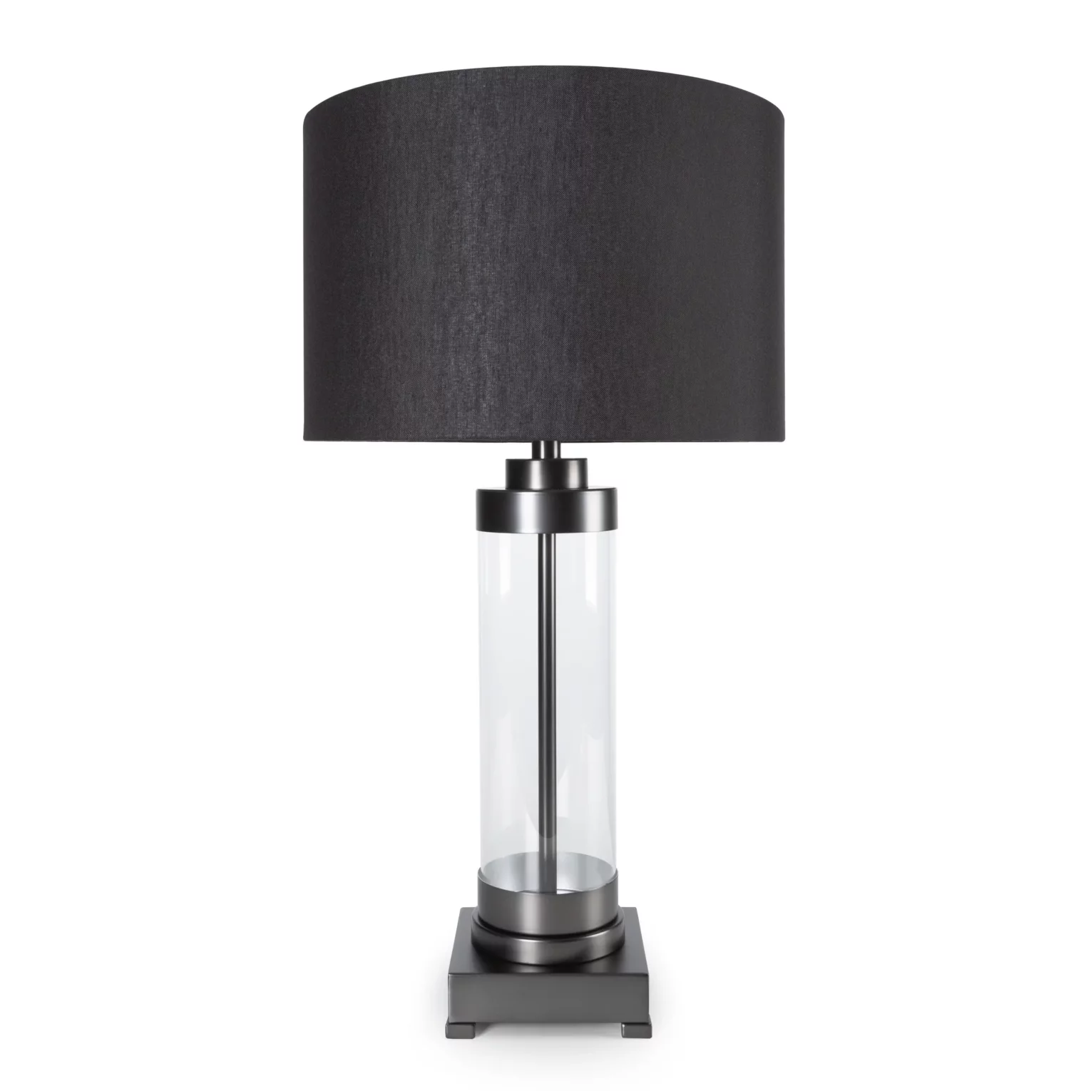 Lampa stołowa do pokoju czarna o prostej szklanej podstawie 40 x 74 cm Eurofirany