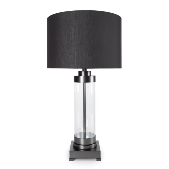 Lampa stołowa do pokoju czarna o prostej szklanej podstawie 40 x 74 cm Eurofirany