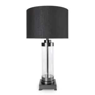Lampa stołowa do pokoju czarna o prostej szklanej podstawie 40 x 74 cm Eurofirany