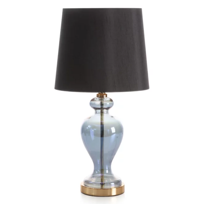 Lampa stołowa do pokoju czarno, złota EMILIO na podstawie z przezroczystego szkła z abażurem z matowej tkaniny 27x61 cm EMILIO Eurofirany