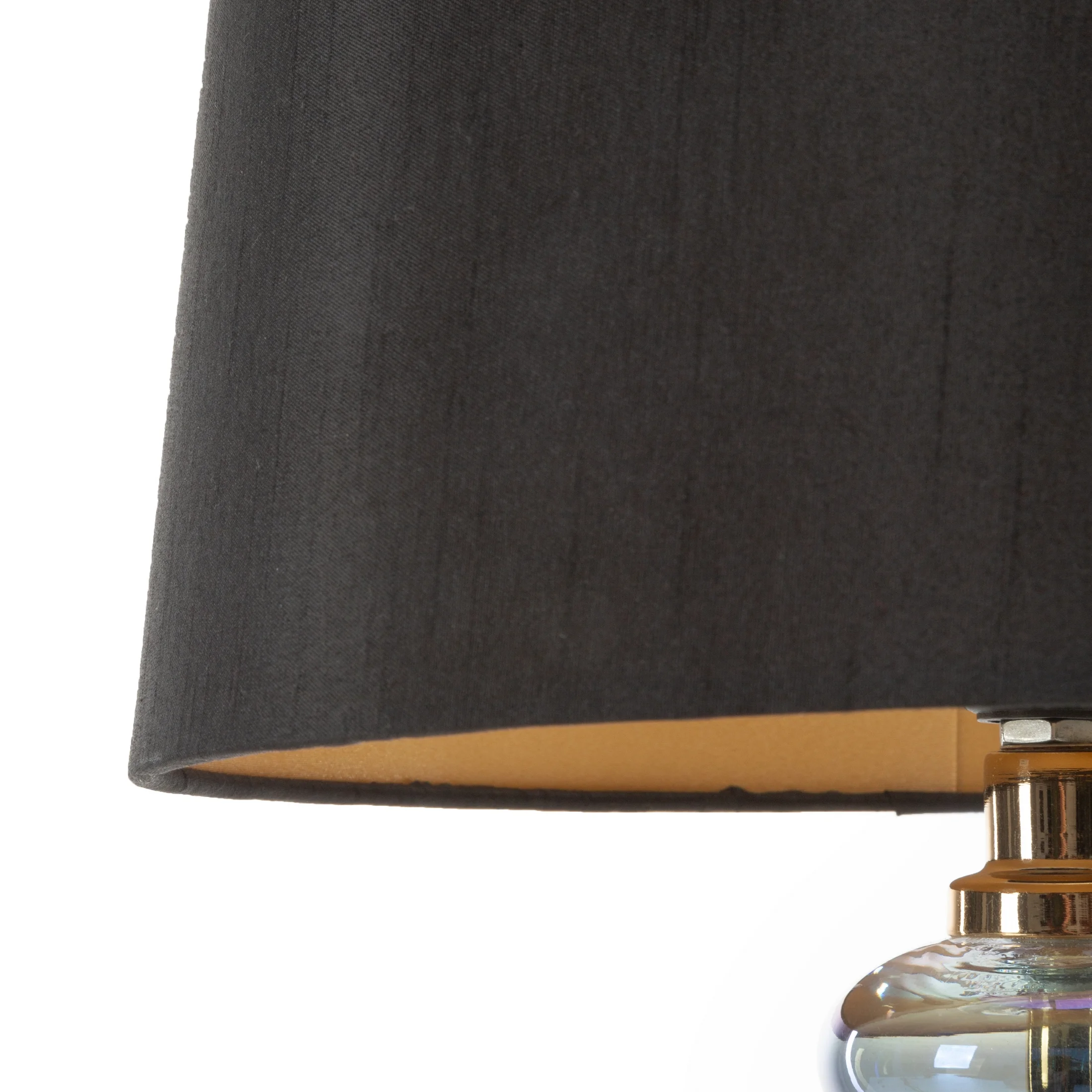 Lampa stołowa do pokoju czarno, złota EMILIO na podstawie z przezroczystego szkła z abażurem z matowej tkaniny 27x61 cm EMILIO Eurofirany