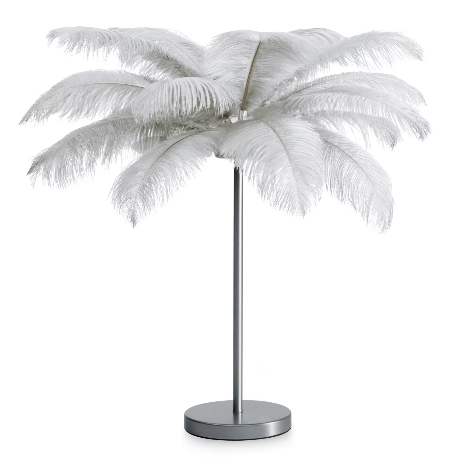 Lampa stojąca do salonu srebrna FERI na metalowej podstawie z niezwykle efektownym abażurem z naturalnych strusich piór 65 x 65 x 68 cm FERI  Eurofirany