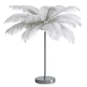Lampa stojąca do salonu srebrna FERI na metalowej podstawie z niezwykle efektownym abażurem z naturalnych strusich piór 65 x 65 x 68 cm FERI Eurofirany