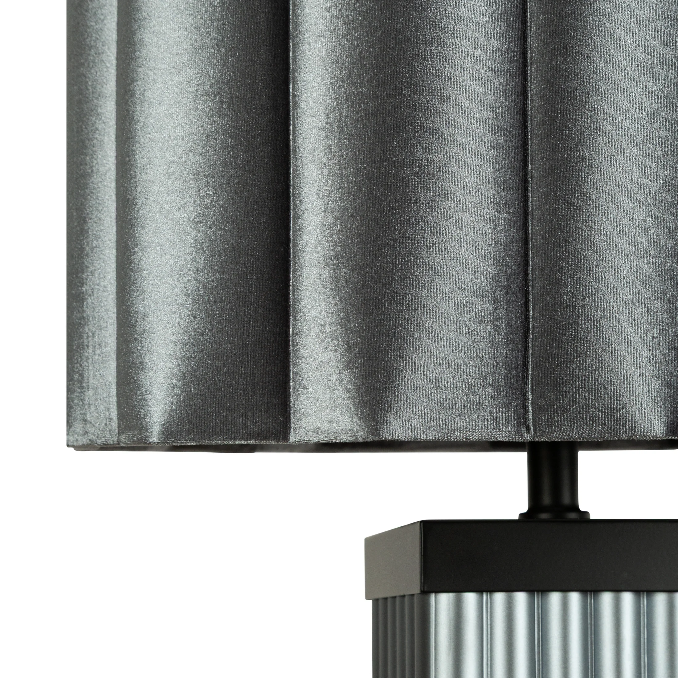 Lampa stołowa grafitowa z ryflowaną szklaną podstawą i abażurem z tkaniny welwetowej średnica 38x72 cm - ASTRID Eurofirany