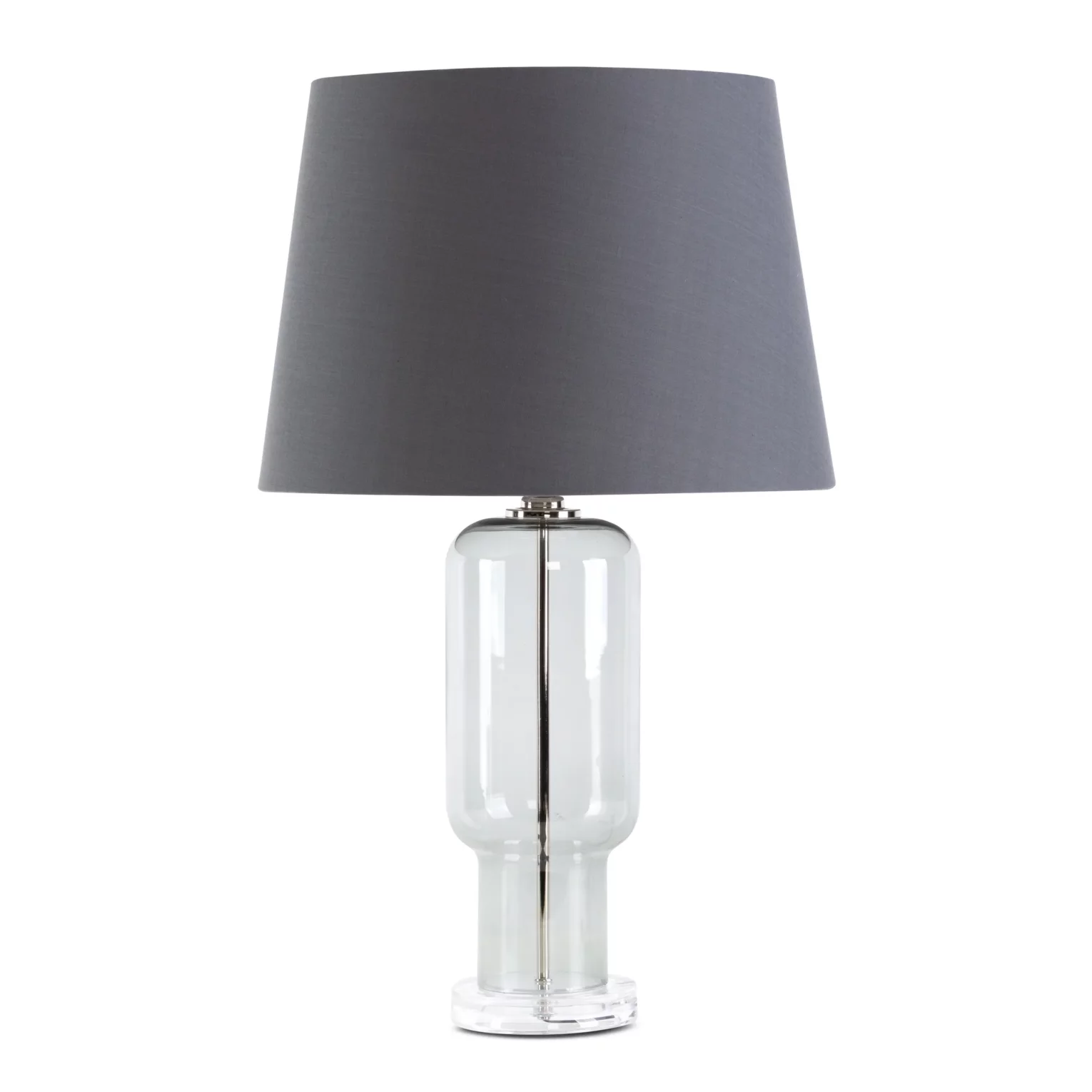 Lampa stołowa do kuchni popielata podstawa z przezroczystego szkła z abażurem z matowej tkaniny 32 x 66 cm LILA Eurofirany