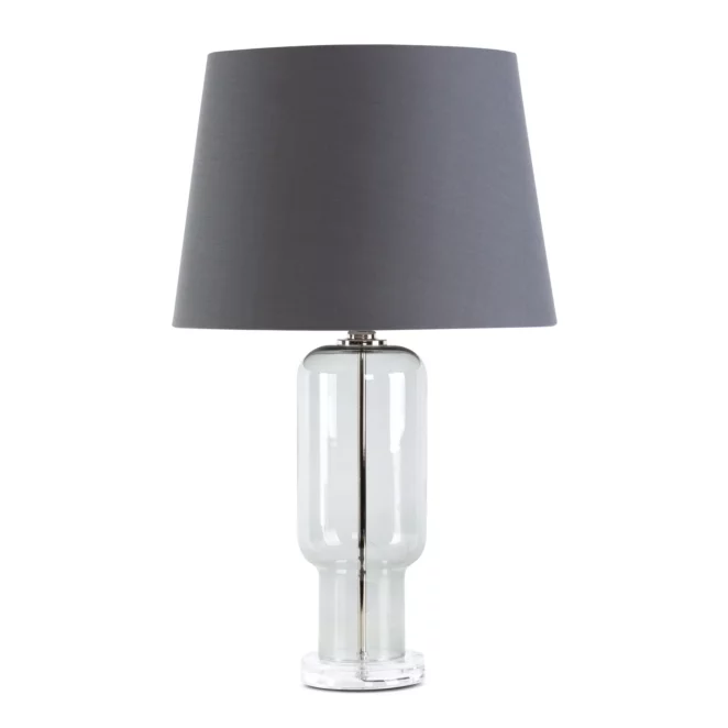 Lampa stołowa do kuchni popielata podstawa z przezroczystego szkła z abażurem z matowej tkaniny 32 x 66 cm LILA Eurofirany