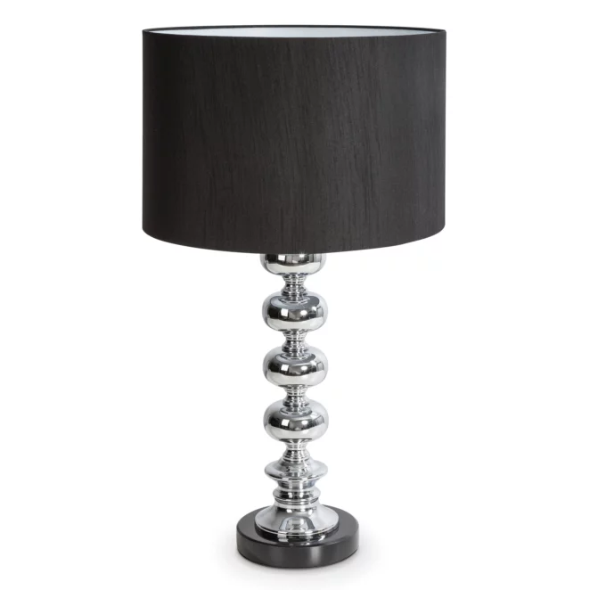 Lampa stołowa do salonu srebrno, czarna na podstawie z marmuru i metalu z abażurem z matowej tkaniny 36 x 61 cm NIKI Eurofirany