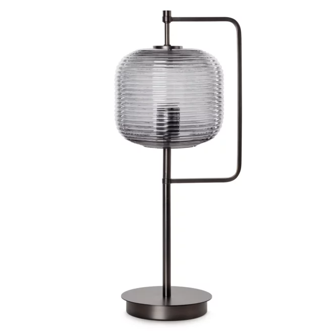Lampa stołowa nocna grafitowa nowoczesna ze szklanym tłoczonym abażurem 24x55 cm ARON Eurofirany