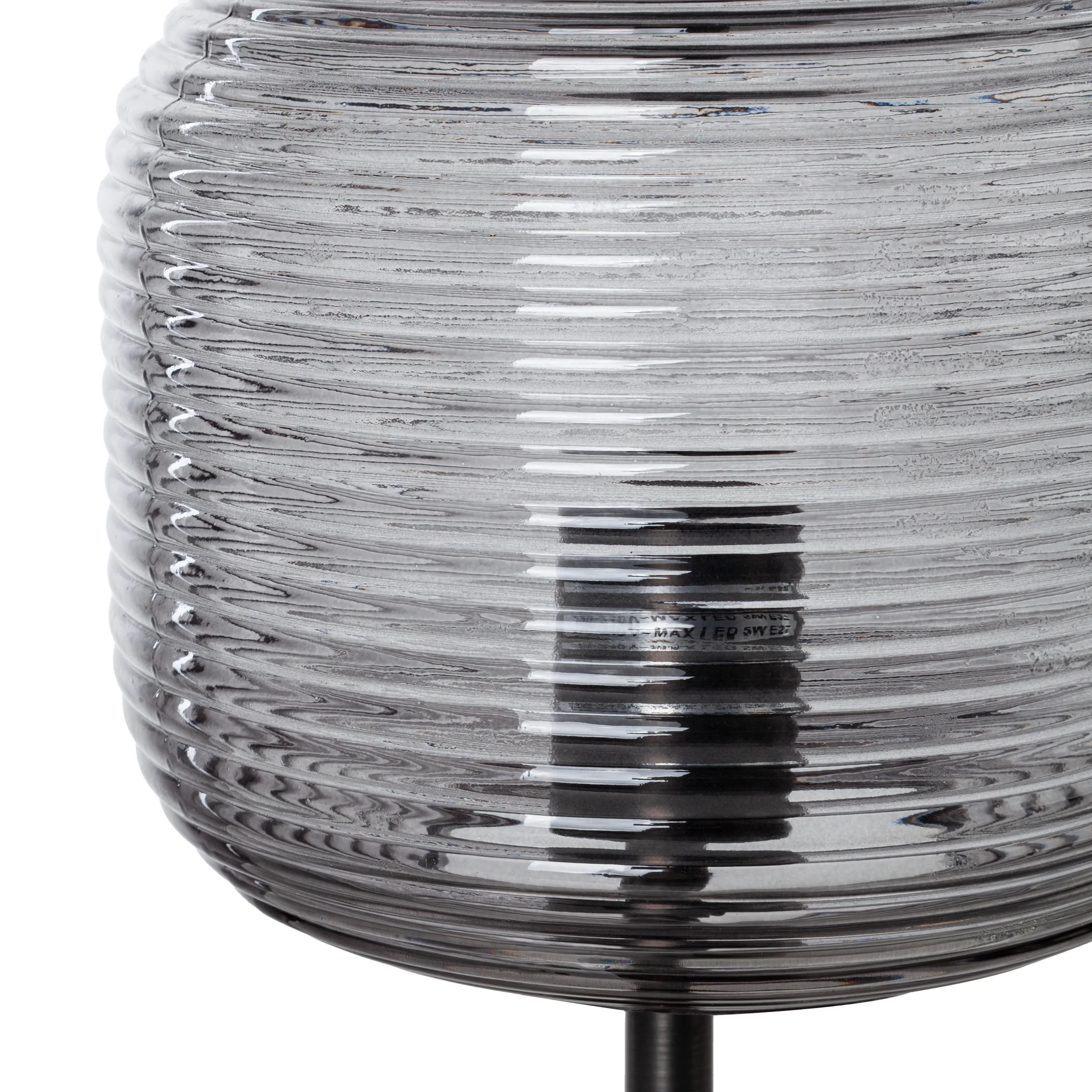 Lampa stołowa nocna grafitowa nowoczesna ze szklanym tłoczonym abażurem 24x55 cm ARON Eurofirany