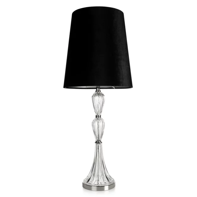 Lampa stołowa do salonu czarna z kryształową podstawą i matowym abażurem 25 x 82 cm ROBI Eurofirany
