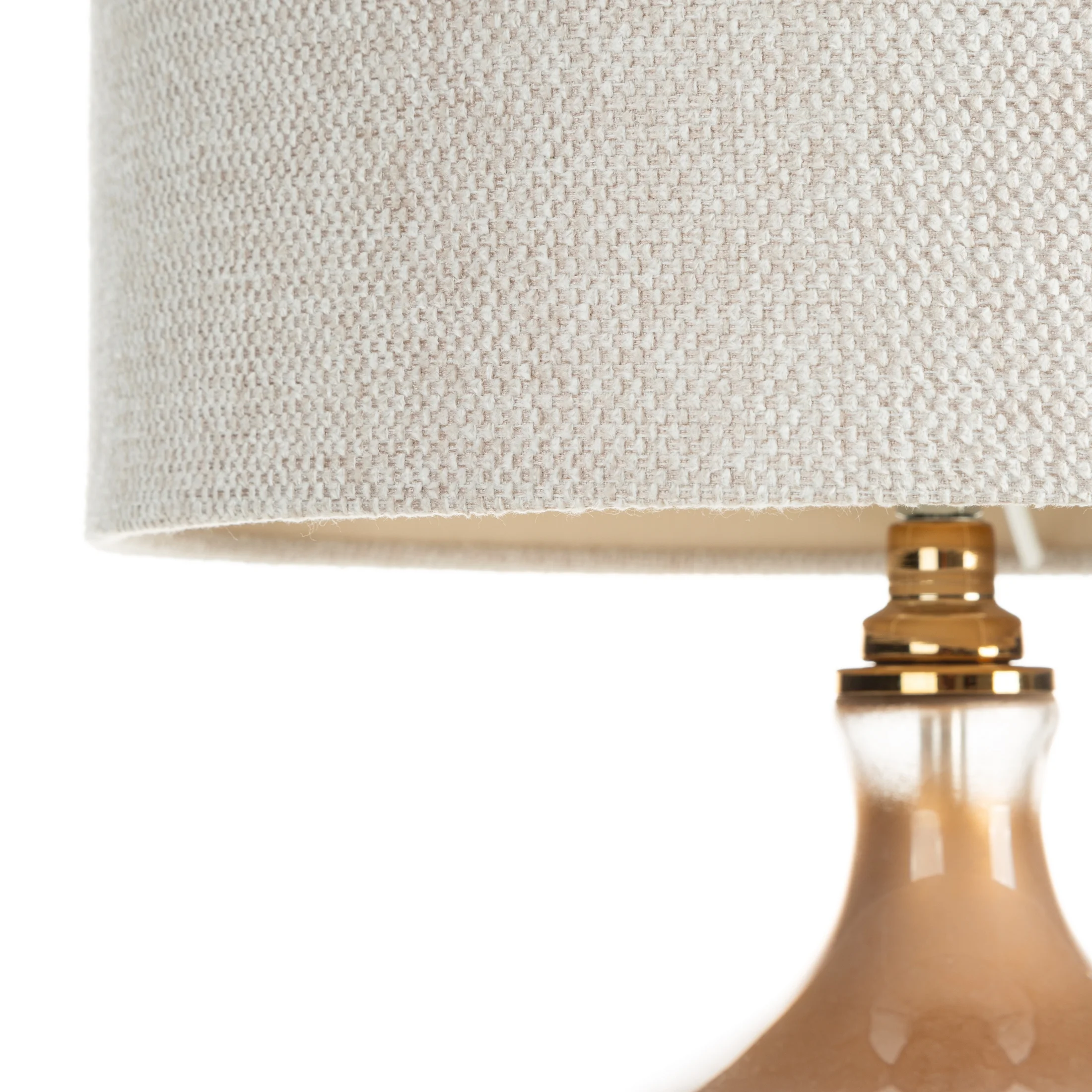 Lampa stołowa do kuchni kremowo, beżowa SIMONA 1 z szkalną podstawą w stylu boho z matowym abażurem Eurofirany