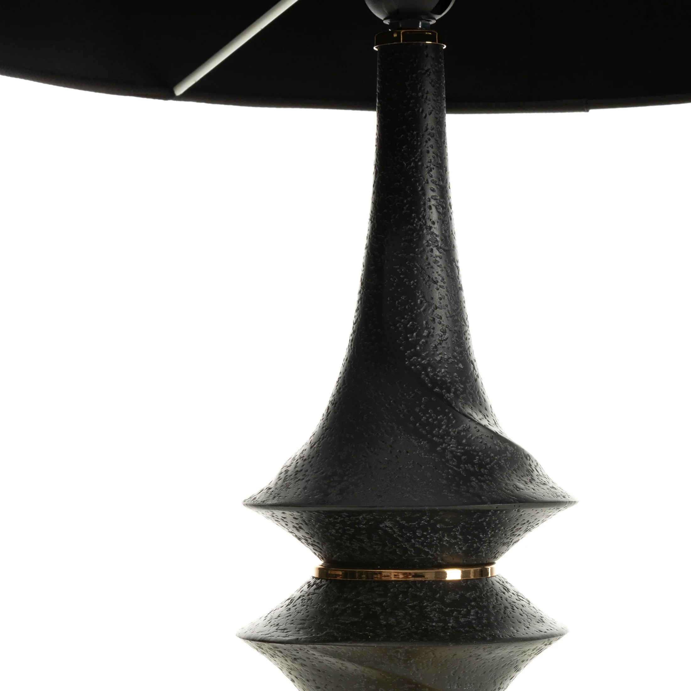 Lampa stołowa do pokoju czarno, złota SUZANA o designerskim kształcie z matowym abażurem Eurofirany