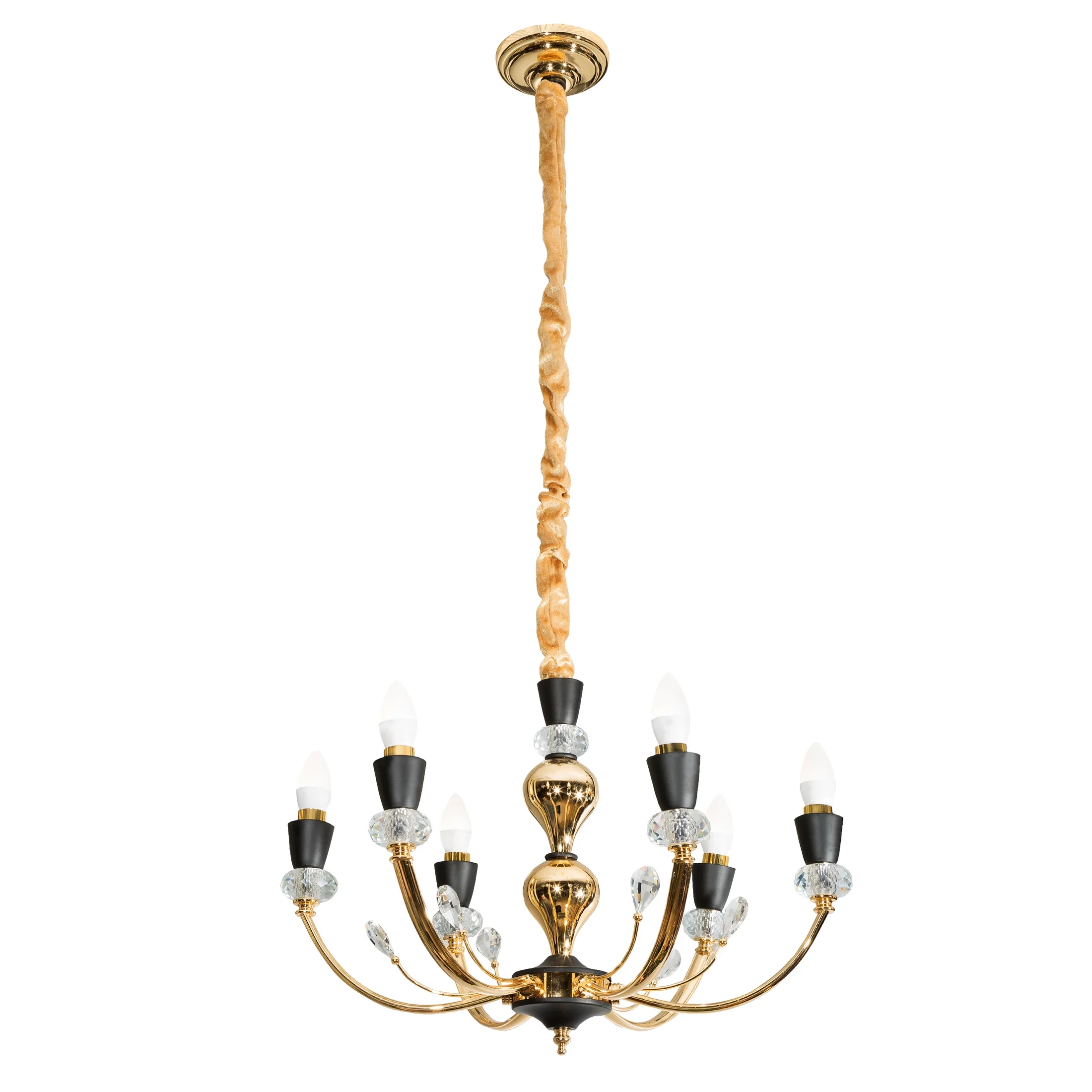 Lampa wisząca do salonu złota MELBA sześcioramienna z kryształami Eurofirany