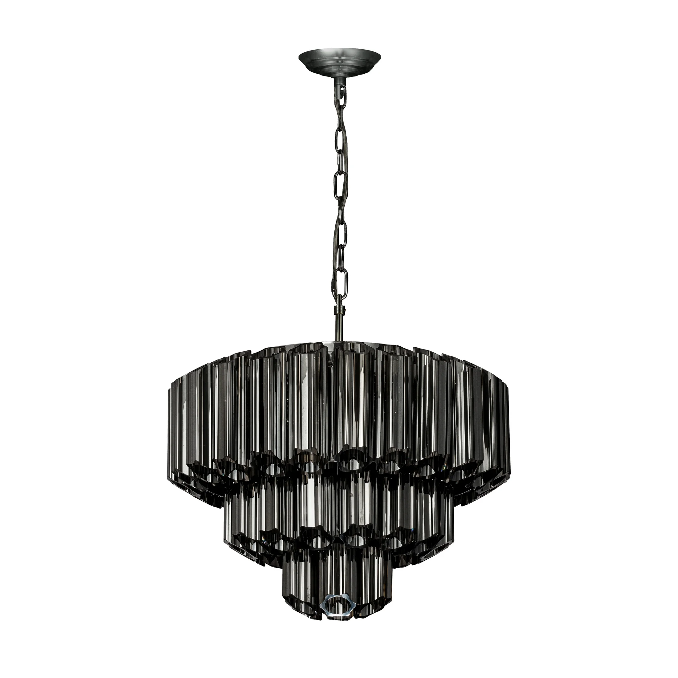 Lampa wisząca do pokoju grafitowa ze szklanymi zawieszkami z dymionego szkła, możliwość regulacji wysokości 43 x 150 cm DANA Eurofirany