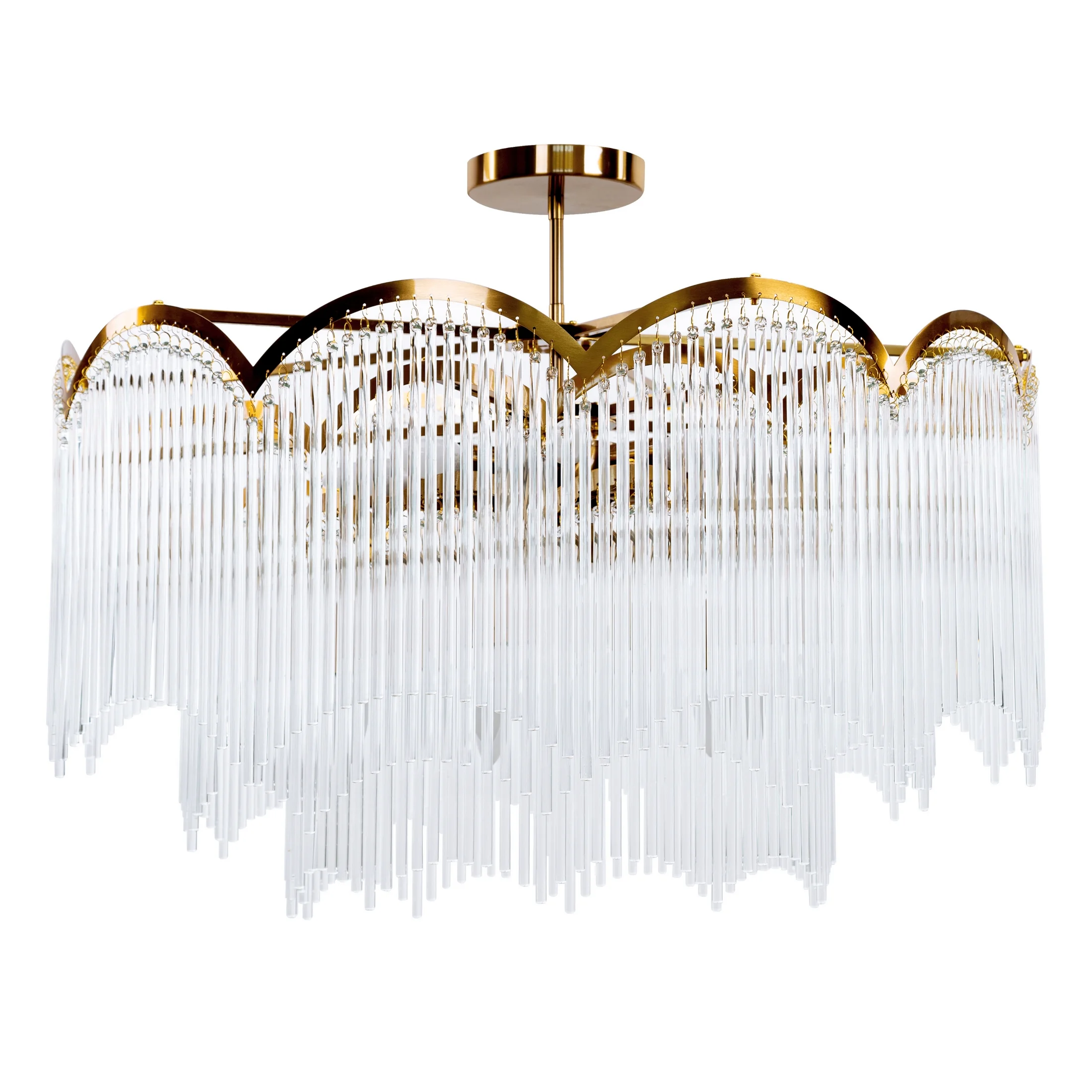 Lampa wisząca do salonu biało, złota SALMA zdobiona subtelnymi szklanymi sopelkami 80 x 60 cm SALMA Eurofirany