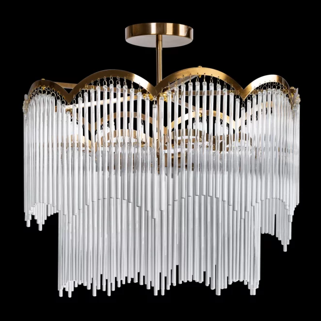 Lampa wisząca do salonu biało, złota zdobiona zwisającymi szklanymi sopelkami 60 x 55 cm SALMA Eurofirany