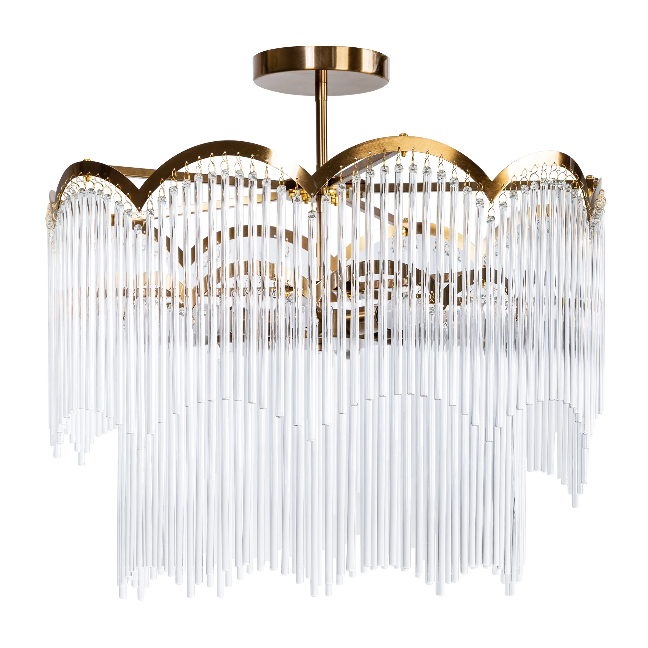 Lampa wisząca do salonu biało, złota zdobiona zwisającymi szklanymi sopelkami 60 x 55 cm SALMA Eurofirany