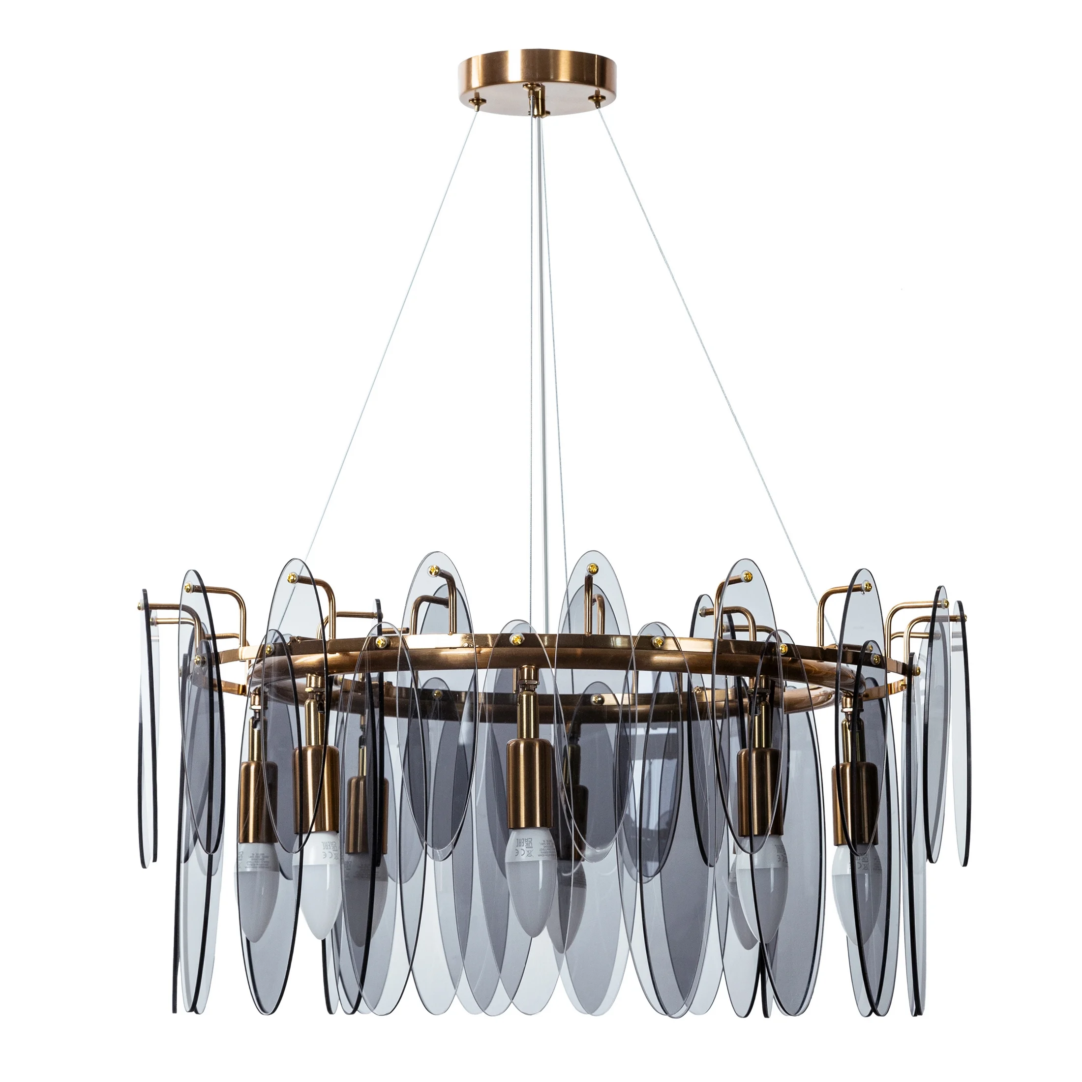 Lampa wisząca do salonu grafitowa ze szklanymi zawieszkami z dymionego szkła, z regulacją wysokości 60 x150 cm MARLA Eurofirany