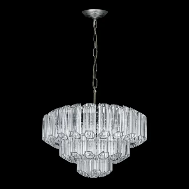 Lampa wisząca do salonu srebrna DANA ze szklanymi zawieszkami, możliwość regulacji wysokości 50 x 150 cm DANA Eurofirany
