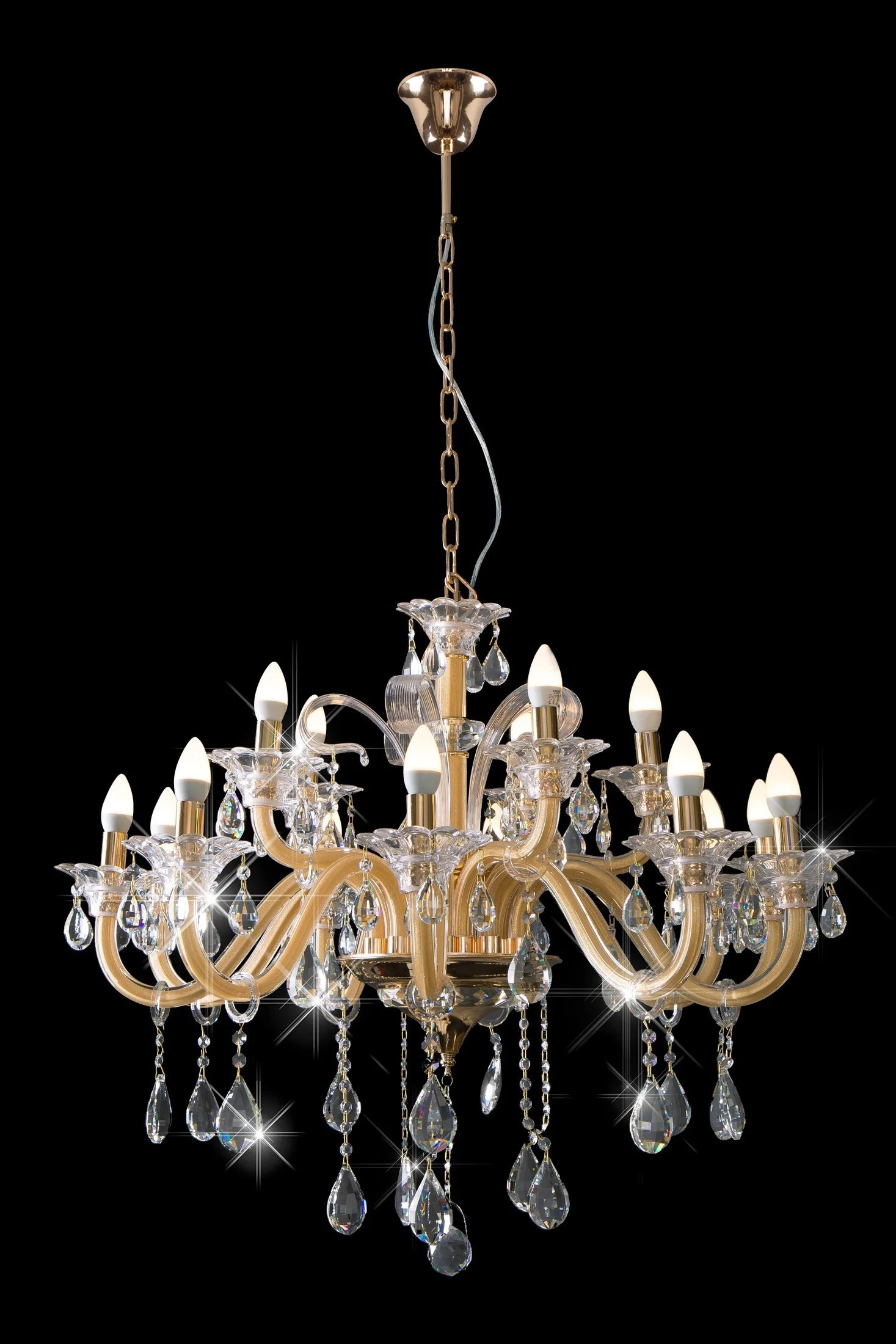 Lampa wisząca do salonu srebrna GLITTER piętnastoramienny żyrandol z kryształami Eurofirany