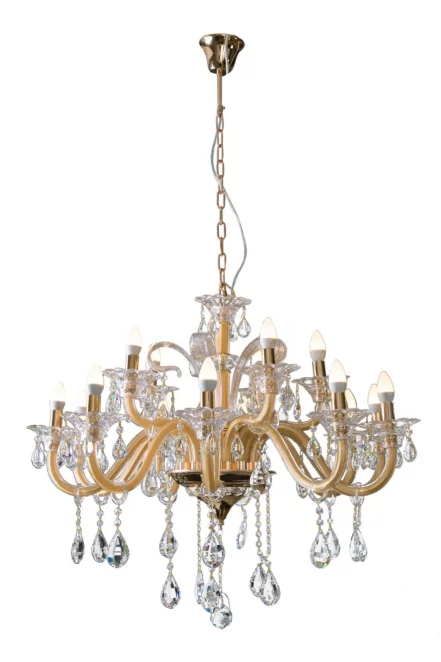 Lampa wisząca do salonu srebrna GLITTER piętnastoramienny żyrandol z kryształami Eurofirany