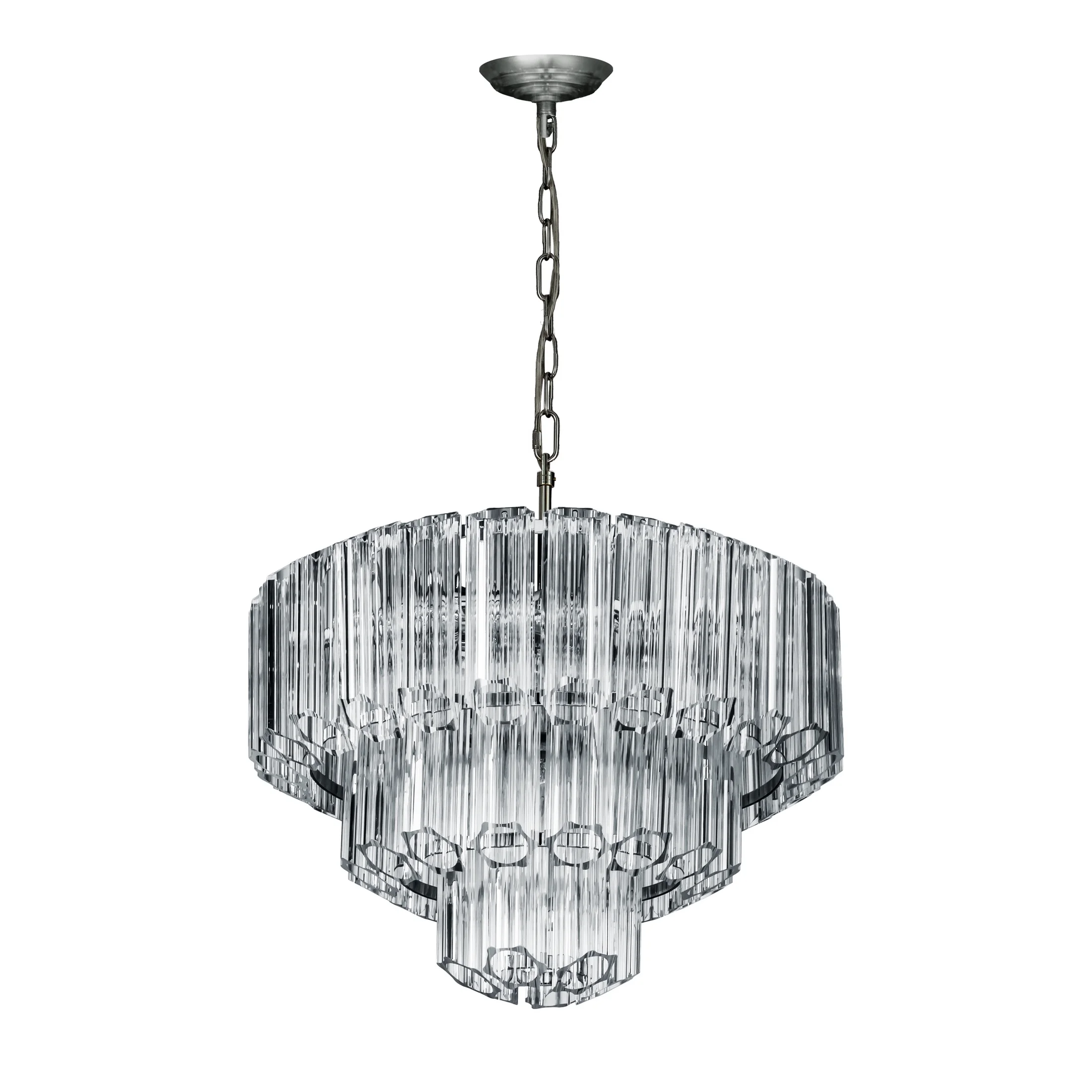Lampa wisząca do salonu srebrna ze szklanymi elegackimi zawieszkami, możliwość regulacji wysokości 43 x 150 cm DANA Eurofirany