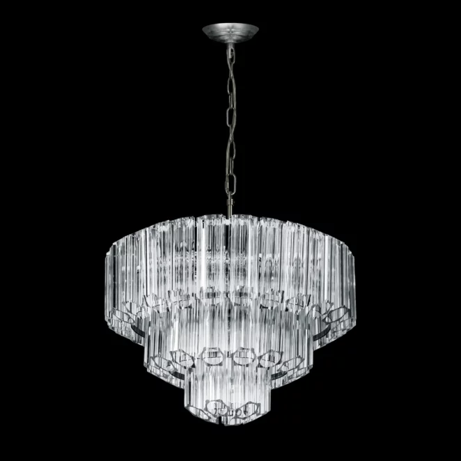 Lampa wisząca do salonu srebrna ze szklanymi elegackimi zawieszkami, możliwość regulacji wysokości 43 x 150 cm DANA Eurofirany