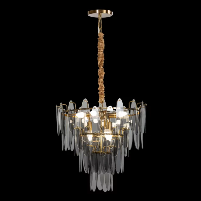Lampa wisząca do salonu złota MARLA ze szklanymi zawieszkami z dymionego szkła, z regulacją wysokości 60 x 150 cm MARLA Eurofirany