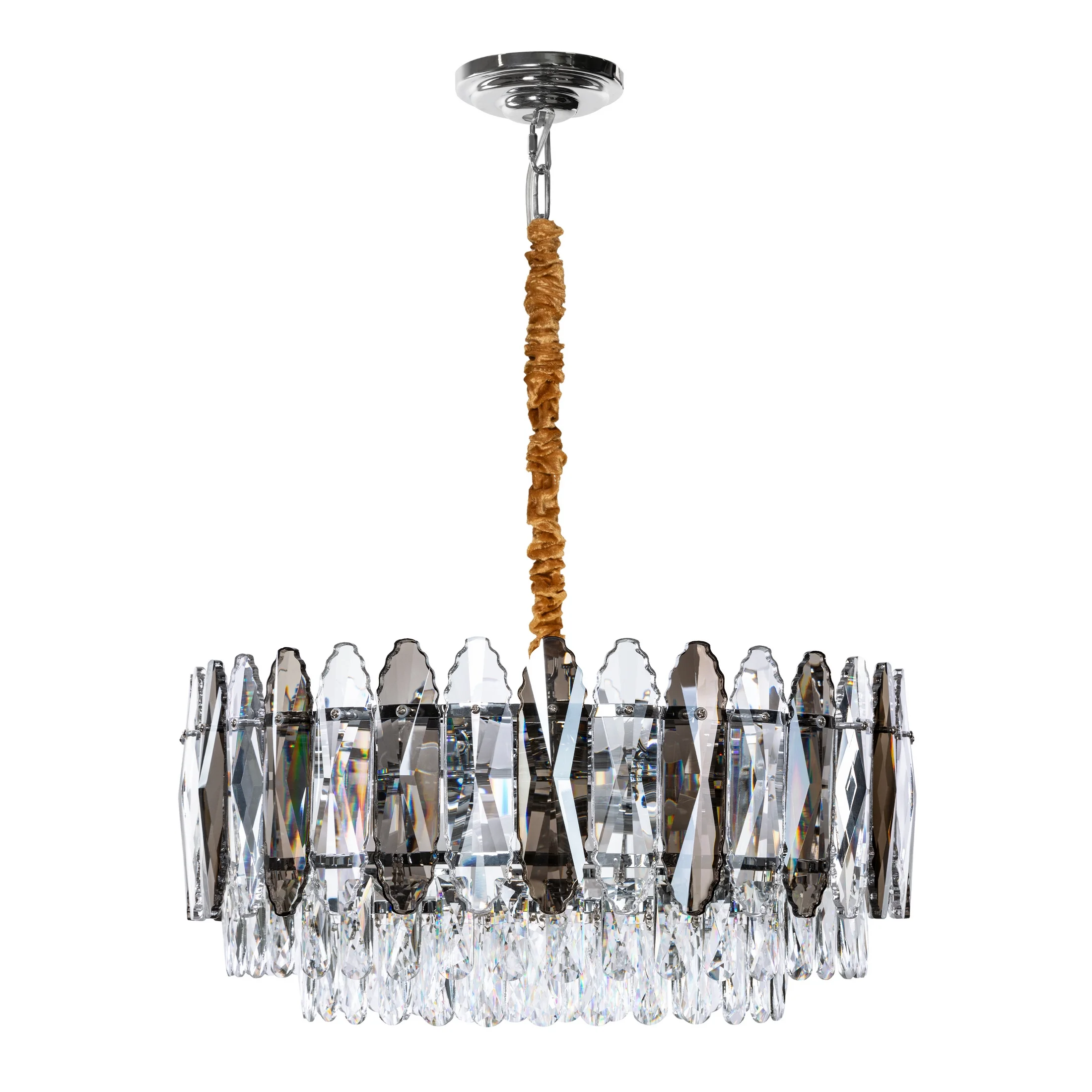 Lampa wisząca do salonu złota NELA z zwisającymi kryształkami, z możliwością regulacji wysokości 60 x50 cm NELA Eurofirany