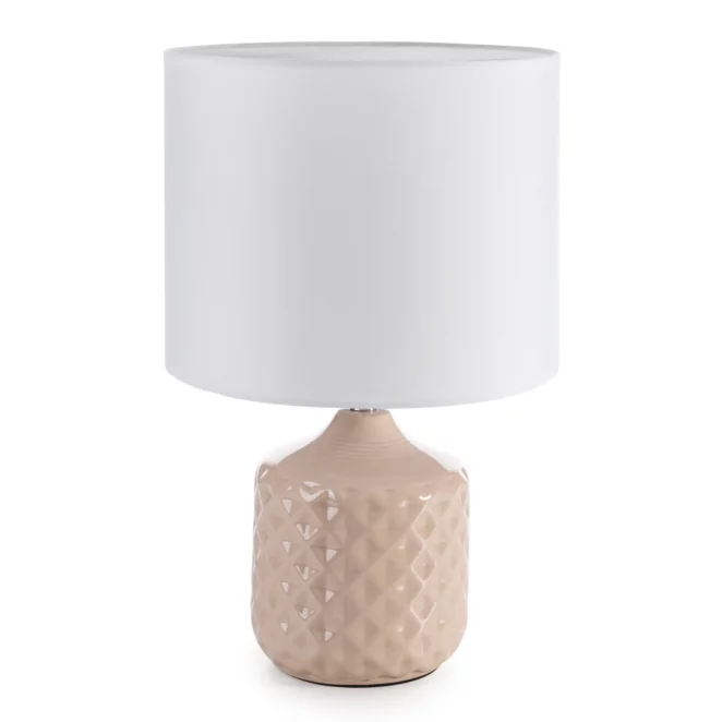 Lampka ceramiczna biało-beżowa zdobiona wytłaczanym wzorem średnica 28x44 cm KAYA Eurofirany