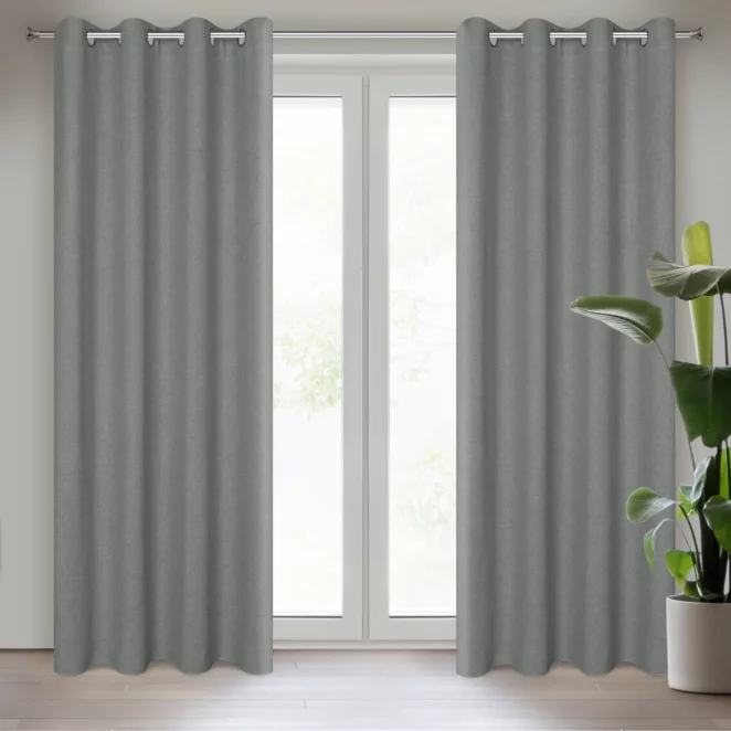 Zasłona szara o luźnym splocie w stylu cottage core 140x250 cm przelotka LIDIA Eurofirany