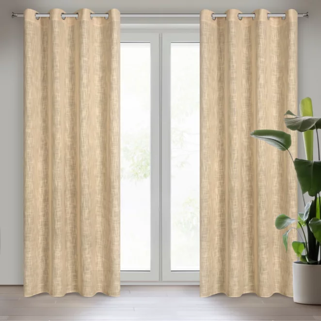 Zasłona beżowa o płóciennym splocie w stylu eko 140x250 cm przelotka LIREN Eurofirany