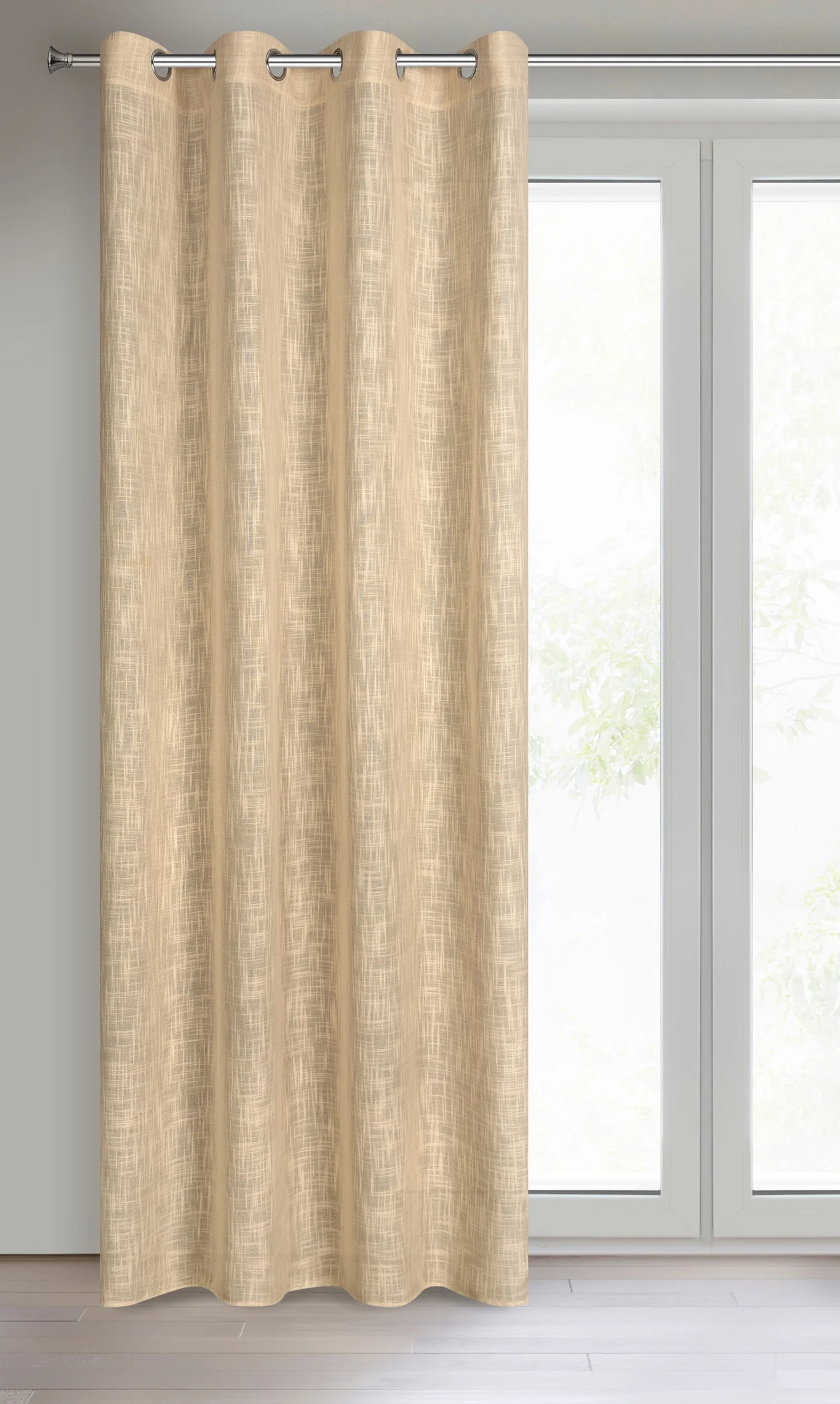 Zasłona beżowa o płóciennym splocie w stylu eko 140x250 cm przelotka LIREN Eurofirany