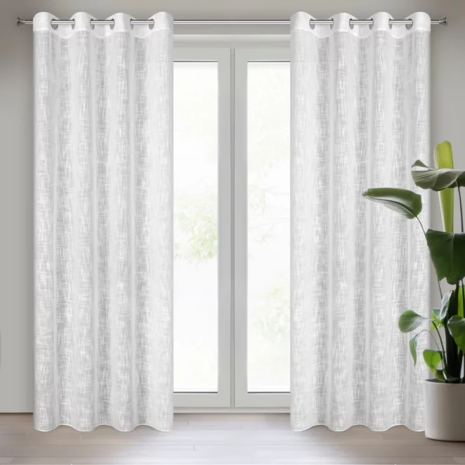 Zasłona biała o płóciennym splocie w stylu eko 140x250 cm przelotka LIREN Eurofirany